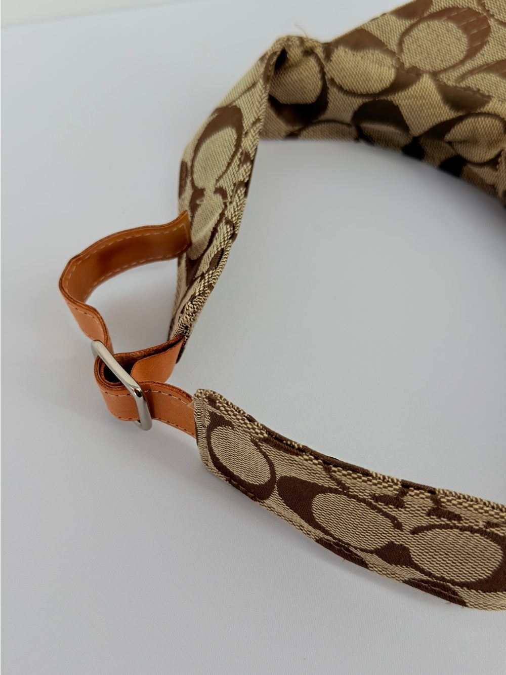 Coach Signature Logo Jacquard Visor Hat Khaki Brown Adjustable Sun Visor - Picture 7 of 9